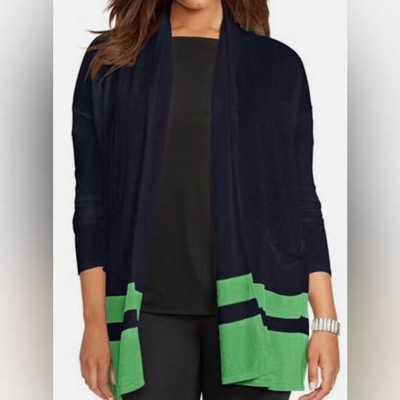 Lauren Ralph Lauren Linen Blend Border Stripe Cardigan
Navy/Green Size Medium - Picture 1 of 16